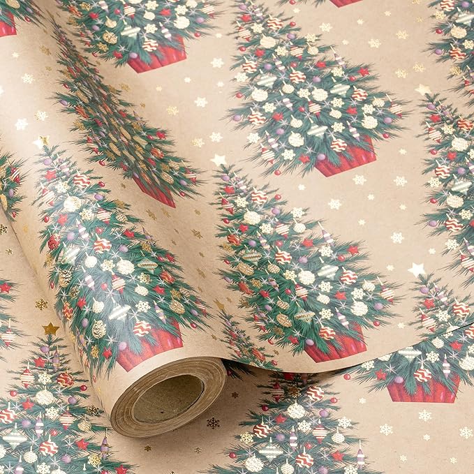 RUSPEPA Kraft Christmas Wrapping Paper Roll, Mini Roll, Elegent Kraft Gift Wrap by RUSPEPA