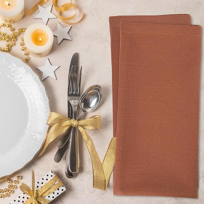 Urban Villa Fall Cloth Napkins Rust Color Dinner Napkins Set of 12 20''x20'' - Image 4