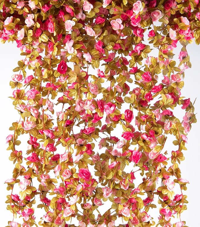 6 Pcs x 8.2 ft Flower Garland Artificial Rose Vine Flowers by PONKING