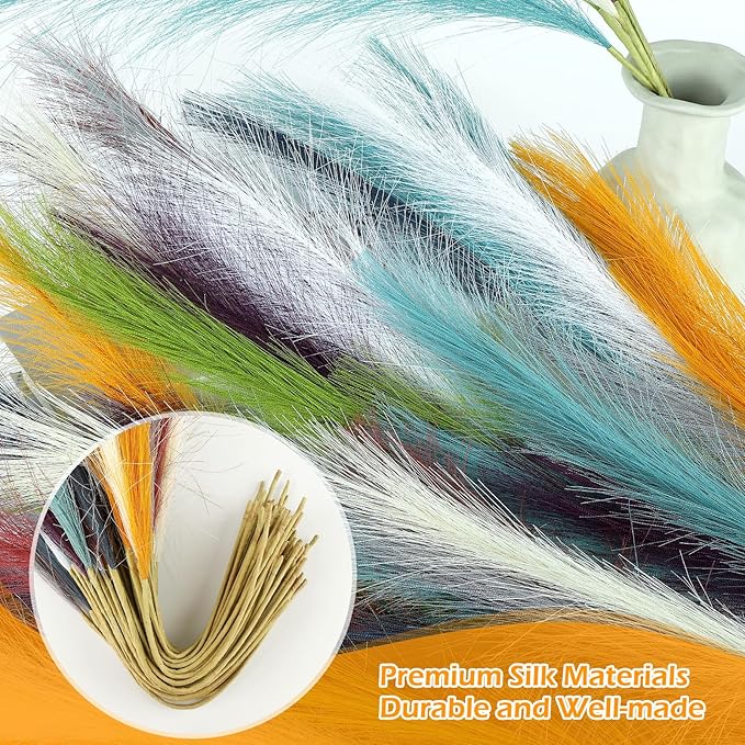 90 Pcs Rainbow Pampas Grass Decor 21.7 Inch Faux Pampas Grass Bulk Artificial - Image 4