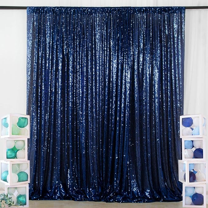 ShinyBeauty Navy Blue Backdrop 2FTx8FT Sequin Backdrops 8 Panels Photo - Image 2