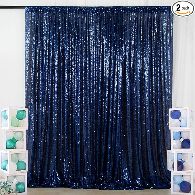 ShiDianYi Navy Blue Backdrop Curtains 2 Panels 4Ftx10Ft Sequin Backdrops by ShiDianYi