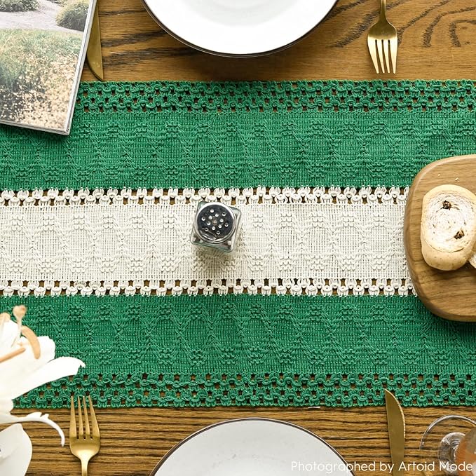 Artoid Mode Dark Green Farmhouse Rustic Table Runner, Seasonal Hollow Kitchen - Image 3