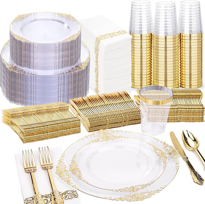 Nervure 350PCS Clear Gold Plastic Plates by Nervure