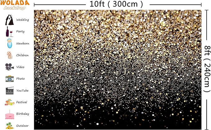 WOLADA Black and Gold Backdrop Golden Glitter Backdrop - Image 3