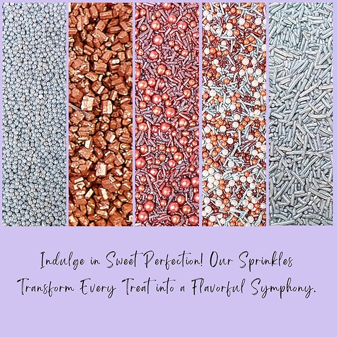 Confect-Rose Gold Edible Cake Sprinkles Mix – Pearl Dragees, Bronze Sparkling - Image 6
