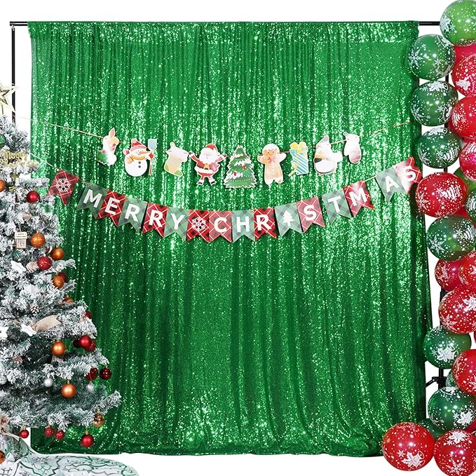 Poise3EHome Green Sequin Backdrop Curtain, 10Ft x 10Ft Green Glitter Backdrop - Image 7