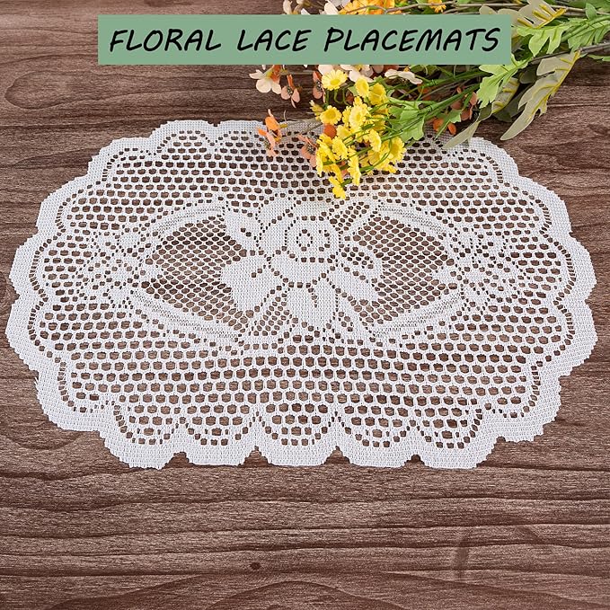 2PCS Oval Lace Placemats for Dining Table, Embroidered Table Mats Farmhouse Cup - Image 5