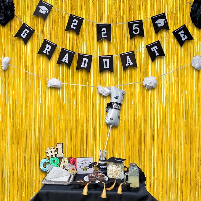 4 Pack 2025 Graduation Party Decorations, 3.28 x 7.05 Feet Gold Grad Curtains - Image 6