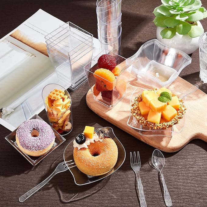 Tessco for you 160 Pcs Mini Appetizer Plates Dessert Cups Spoons Forks Set - Image 4