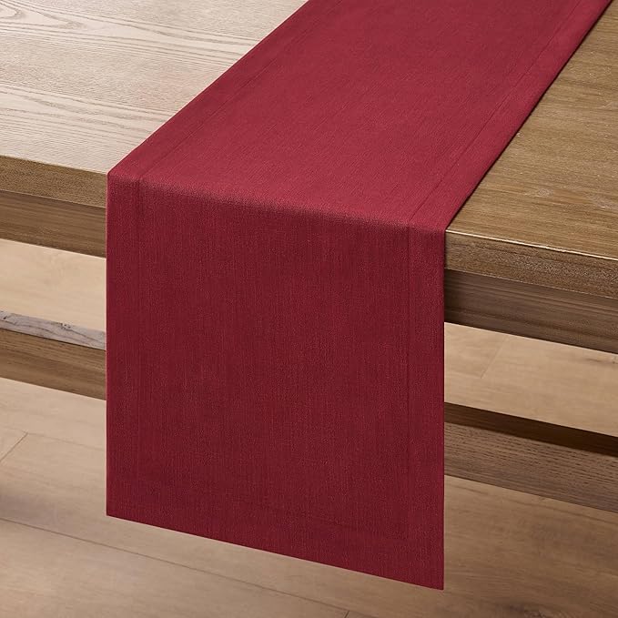 ZeeMart Linen Textured Border Table Runner, 14 x 72 Inch Red, Farmhouse Style - Image 7