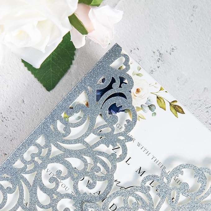 20Pcs Silver Glitter Laser Cut Invitation Cards - Image 6