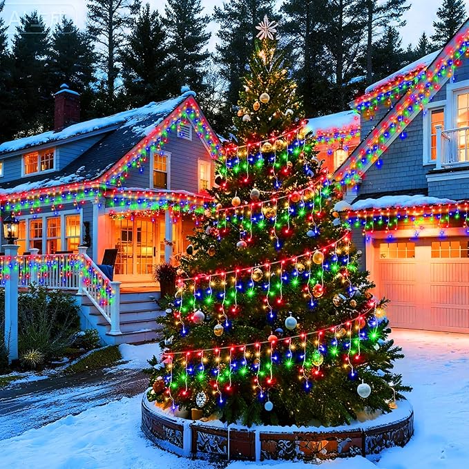 KNONEW 99ft 1216 LED Christmas Lights Outdoor 8 Modes Curtain Fairy String Light - Image 8