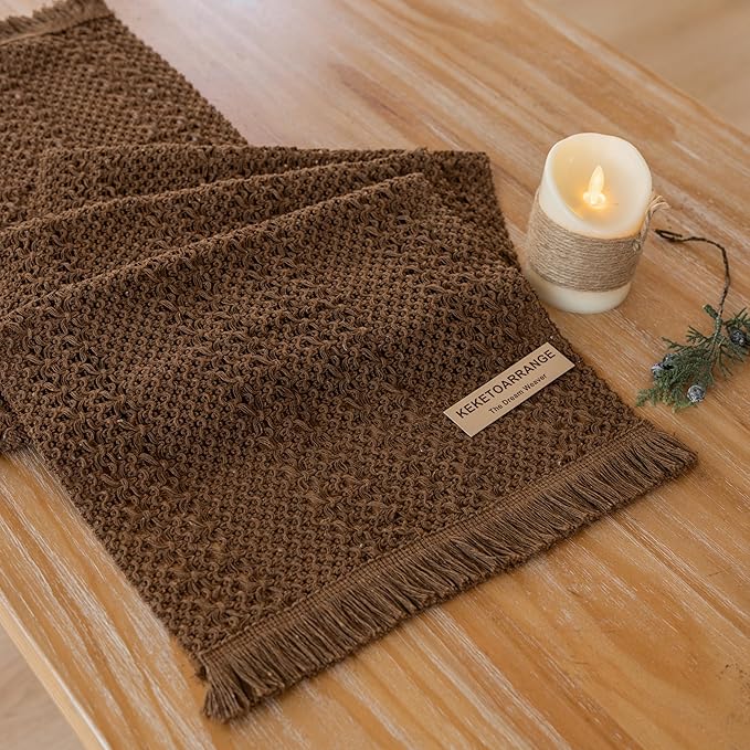 Boho Brown Table Runner for Home Decor 12x48 Inches Farmhouse Macrame Burlap by KEKETOARRANGE