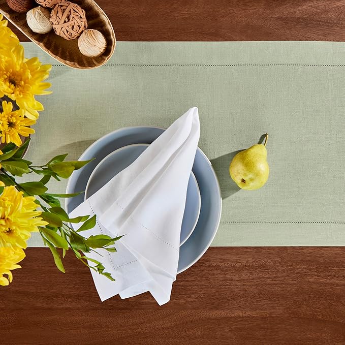 Linen Table Runner 90 inches Long – 100% Pure Linen Sage Green Hemstitch Table - Image 5