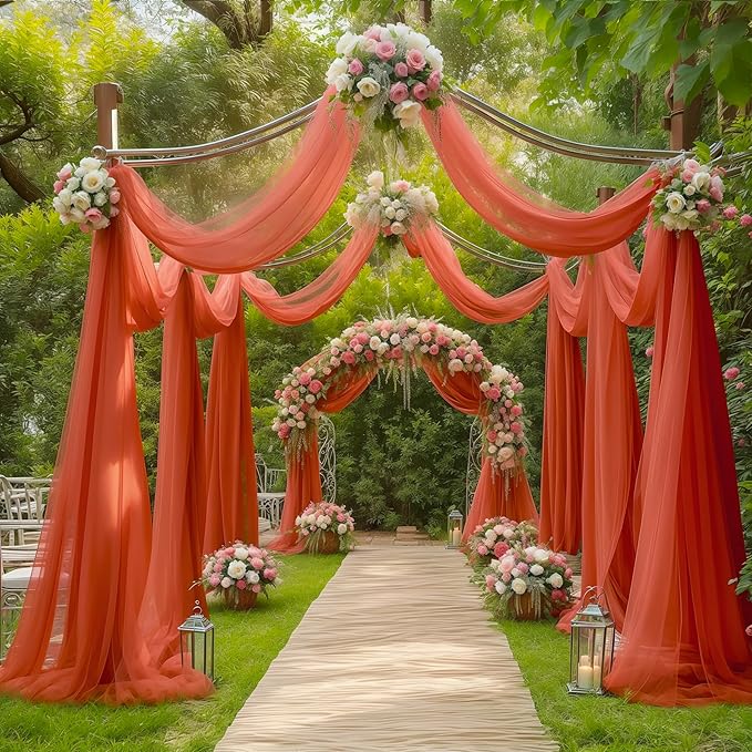 Arch Drapes for Wedding Arch Draping Fabric 6Panels Terracotta Sheer Backdrop by Gogoparti
