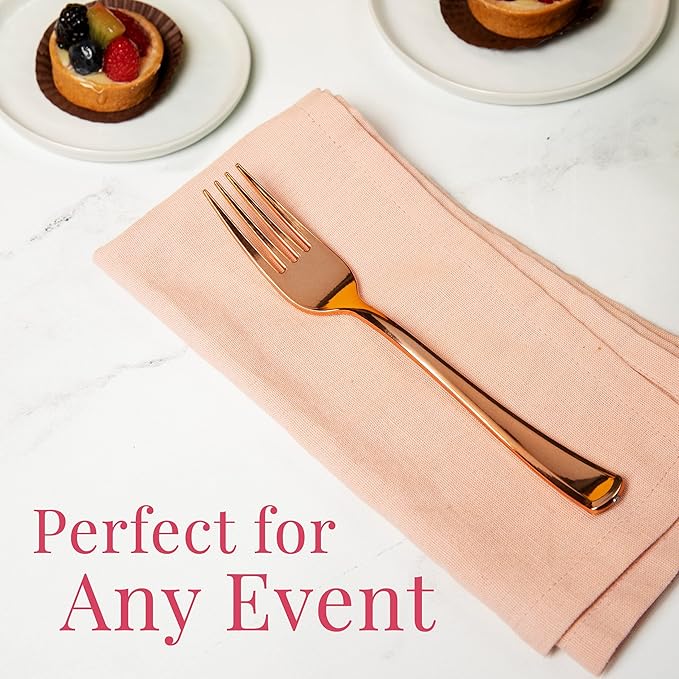Prestee Set of 100 Rose Gold Plastic Forks Disposable - Image 5