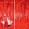 2 Pack Red Tinsel Foil Fringe Curtains, Metallic Tinsel Party Streamers Backdrop by Voircoloria
