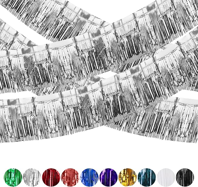 4 Pack Iridescent Fringe Curtains, Metallic Foil Fringe Garland Wall Hanging by ILHSTY