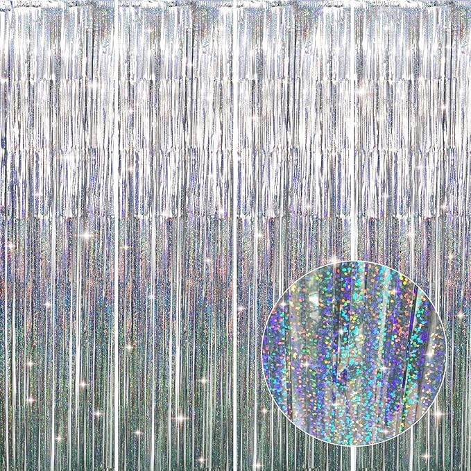 GOER 3.2 ft x 8.2 ft Metallic Tinsel Foil Fringe Curtains Party Photo Backdrop by GOER