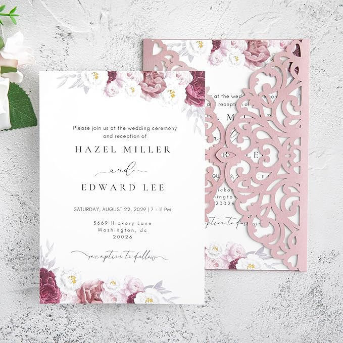 20Pcs Dusty Rose Laser Cut Invitation Cards - Image 5