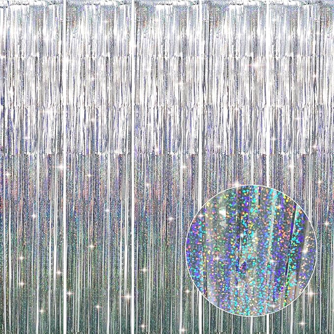 GOER 3.2 ft x 8.2 ft Metallic Tinsel Foil Fringe Curtains Party Photo Backdrop by GOER