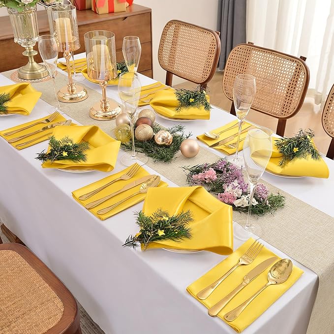12 Pieces Gold Satin Napkins, Silky Soft Smooth Washable Napkins - Image 3