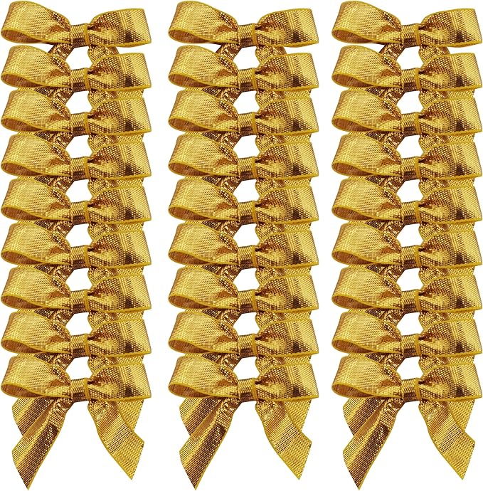 50pcs 1-1/2" Gold Satin Ribbon Bows Without Twist Ties - Image 2
