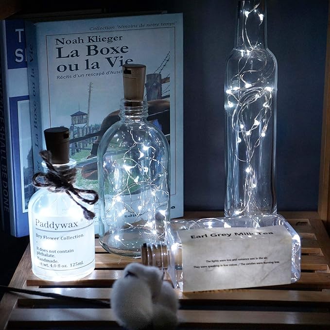 Wine Bottle Lights with Cork, Battery Operated 20 LED Cork Shape Silver Wire - Image 3