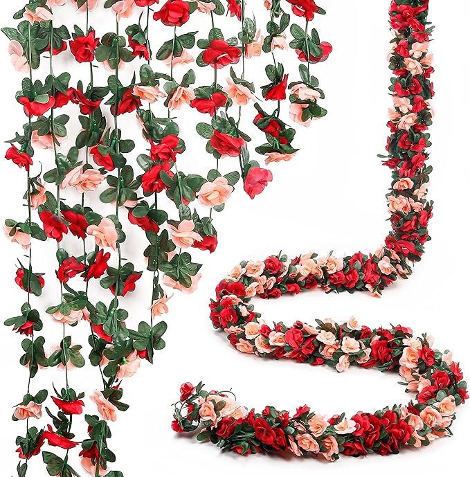 Miracliy 5 Pack 47 FT Fake Rose Vine Flowers Plants Artificial Flower Hanging by Miracliy