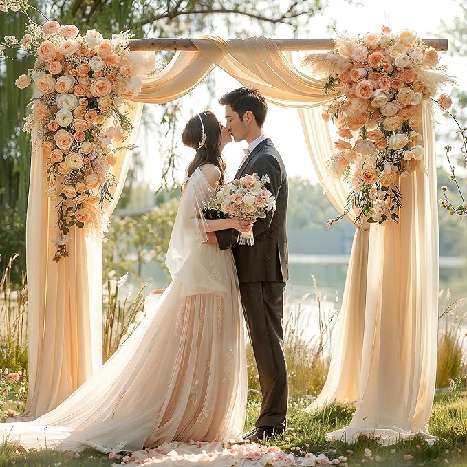 Champagne Wedding Arch Draping Fabric 2 Panels 30'' x 20FT Champagne Drapes - Image 4