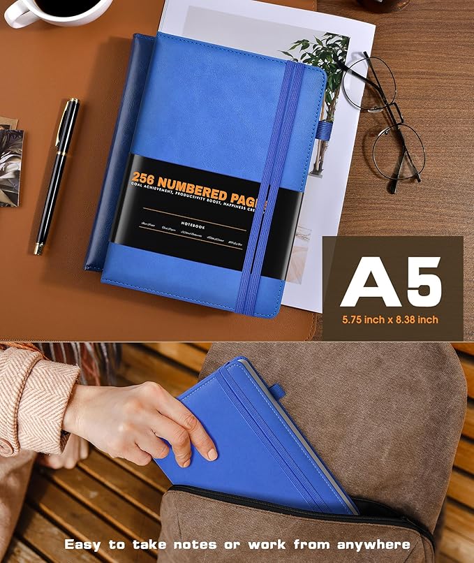 Lined Journal Notebook for Women Men, 256 Numbered Pages Hardcover Leather - Image 3