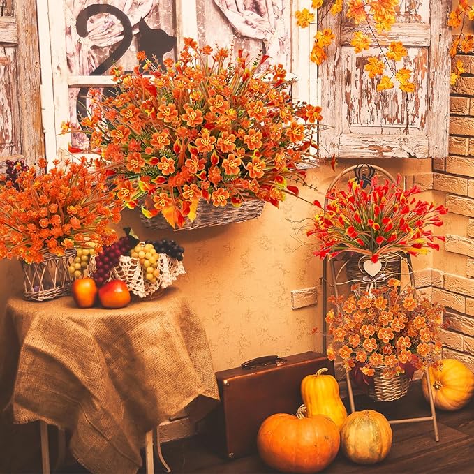 16Pcs Outdoor Fall Flowers UV Resistant Artificial Fall Flowers Autumn Plastic - Image 3
