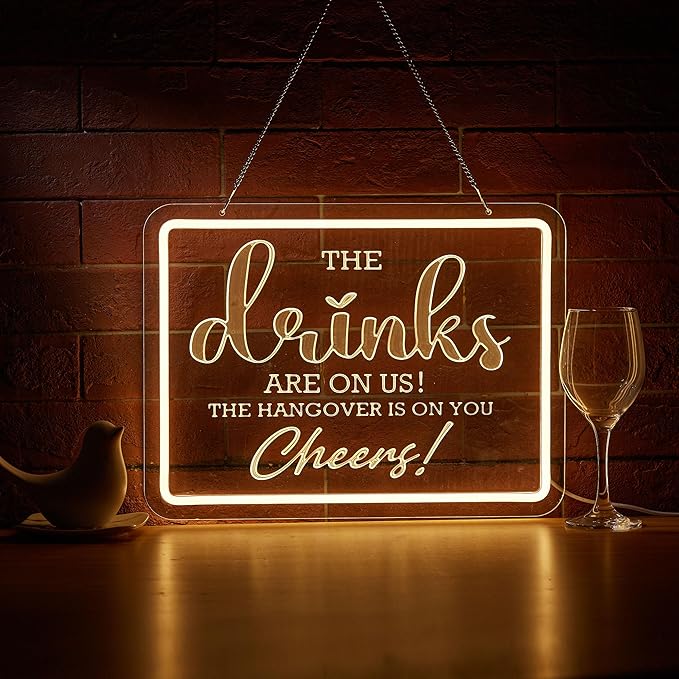 Bar Neon Sign The Drinks Are On Us LED Signs The HanGover is On You Cheers Neon by Unknown