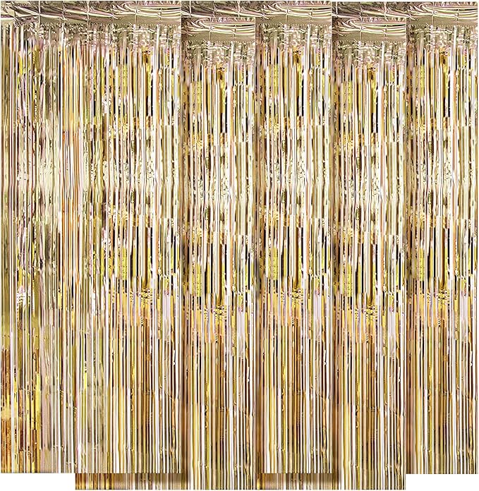 5 Pack Champagne Gold Fringe Curtains by Ohiyoo