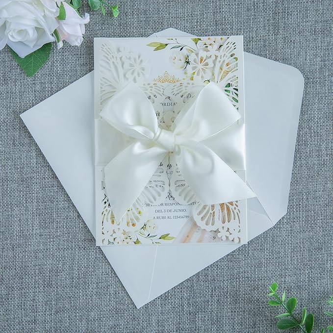 20 PCS 5.12x7.2 Butterfly Quinceanera Invitation, Laser Cut Wedding Invitation - Image 2