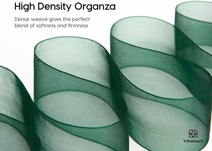 Vitalizart Green Organza Ribbon 1.5" x 30 Yd Sheer Ribbons Dark Green - Image 4