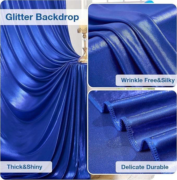 10x10 Wrinkle Free Royal Blue Sequin Backdrop Curtain - Image 4