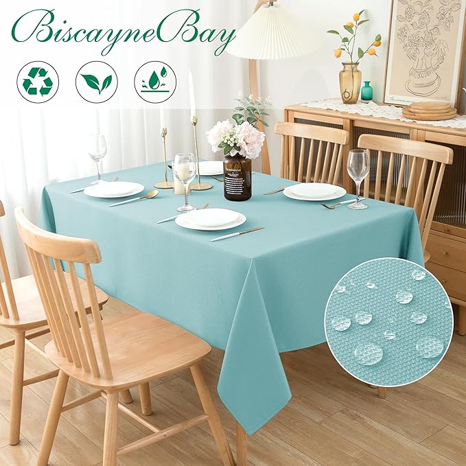 Biscaynebay Tablecloth for Rectangle Tables-60x84 Inch Aqua Blue Outdoor Picnic - Image 2
