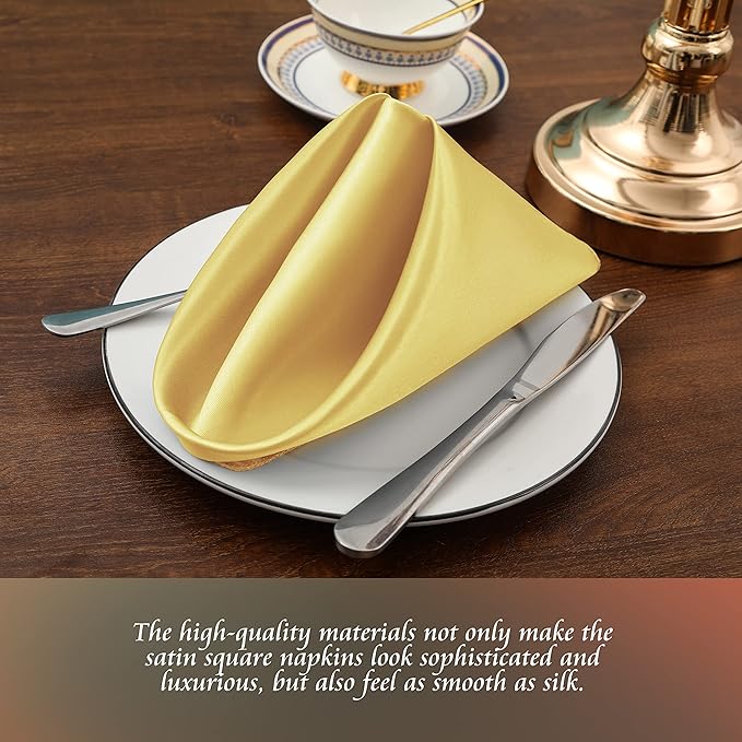 Manyshofu 60 Pieces Yellow Gold Satin Napkins - Image 2