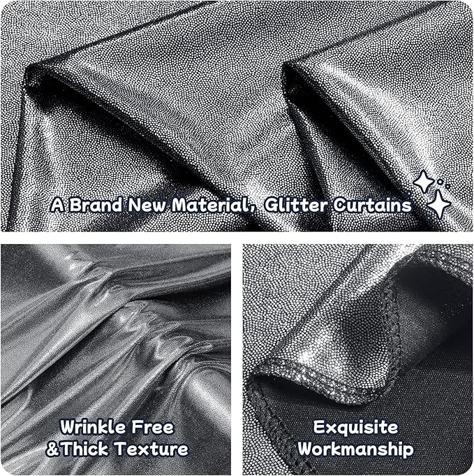 20ftx10ft Black Silver Glitter Sequin Backdrop Curtain - Image 3