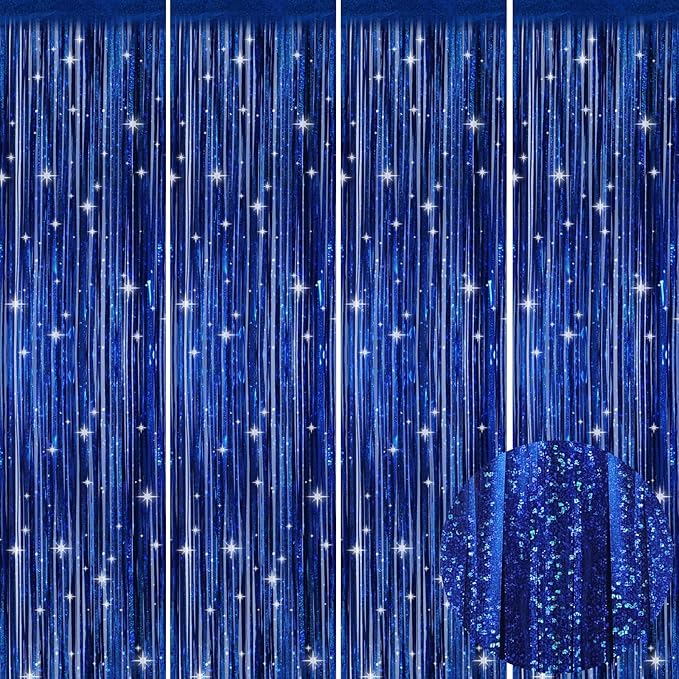 Picoway 4 Pack Foil Fringe Tinsel Backdrop Curtains, Birthday Engagement by Picoway