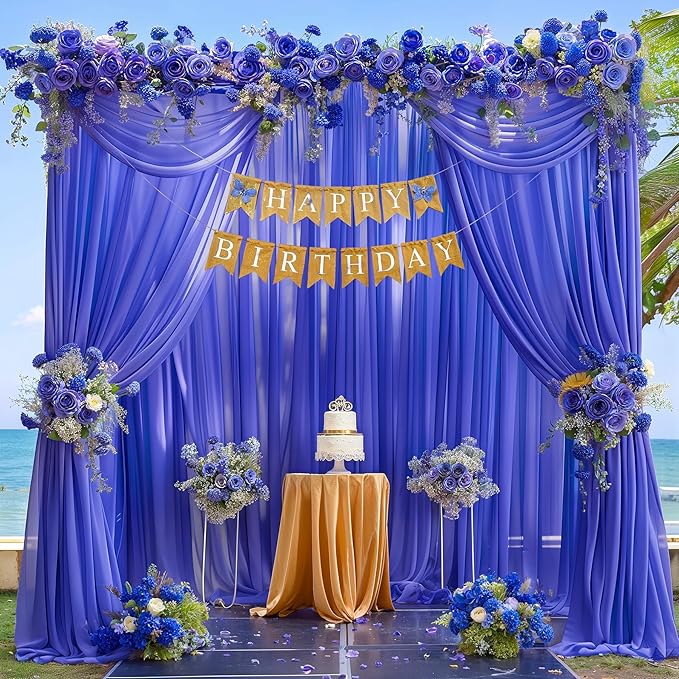 10ft x 10ft Royal Blue Backdrop Curtains, Wrinkle-Free Sheer Chiffon Fabric - Image 6