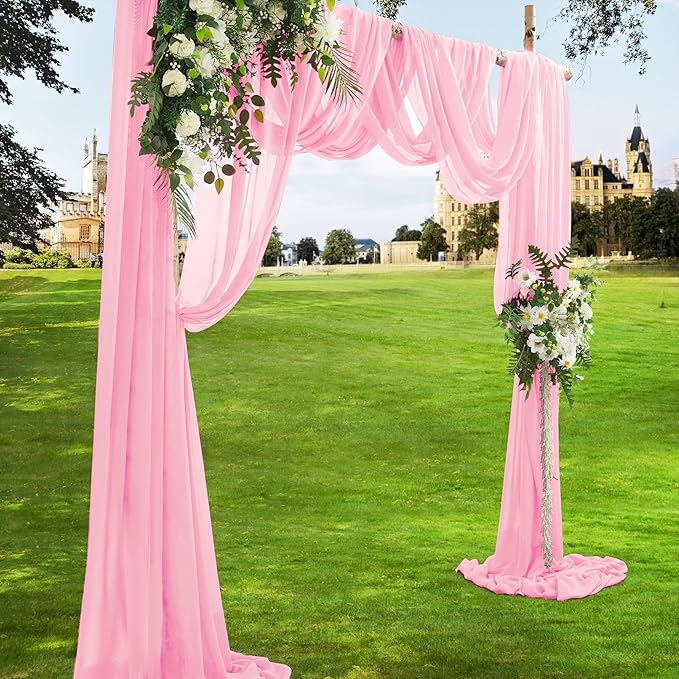 VACVELT Wedding Arch Draping Fabric Blush Pink Chiffon, 2 Panels Sheer Drapes - Image 2
