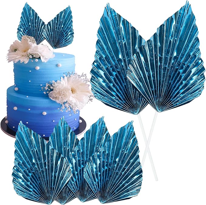 Gyufise 6Pcs Paper Palm Fan Cake Toppers Palm Spear Leaves Fan Cupcake Toppers by Gyufise