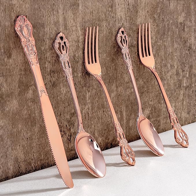 40PCS Rose Gold Plastic Silverware - Image 4