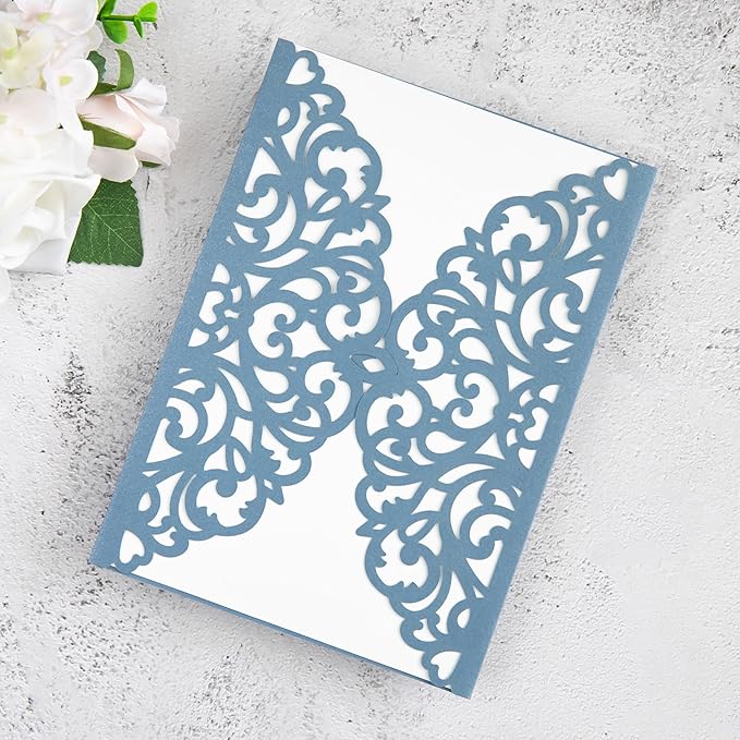 20Pcs Dusty Blue Laser Cut Invitation Cards - Image 8