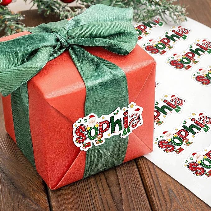 Personalized Christmas Stickers, Custom Name Waterproof Christmas Gift Tags by calliemoment