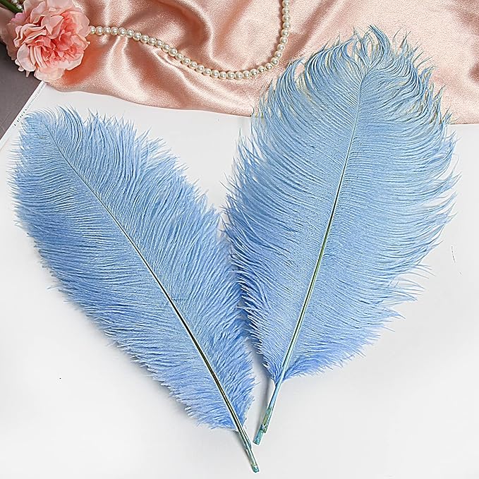 THARAHT Baby Blue Ostrich Feathers 12pcs Large Natural Bulk 14-16Inch 35cm-40cm - Image 4