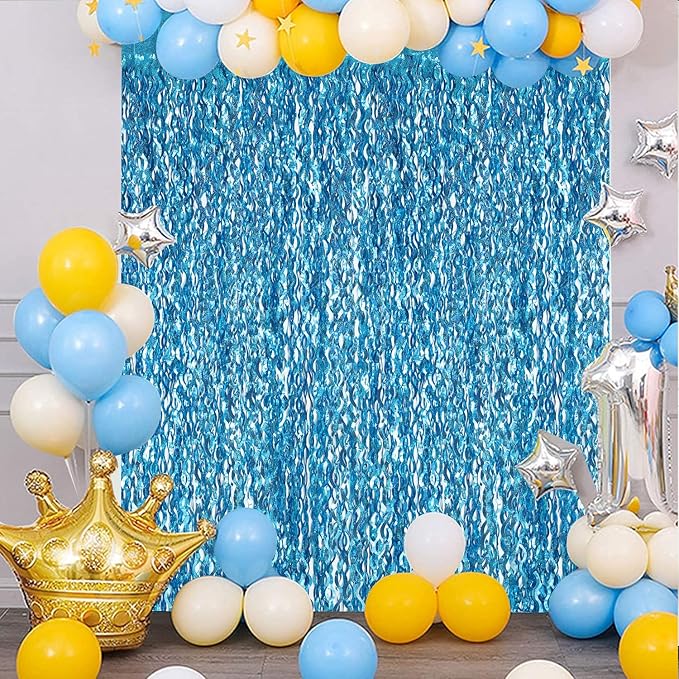 3 Pack 3.3 ft x 6.6 ft Teal Foil Fringe Curtains - Image 6